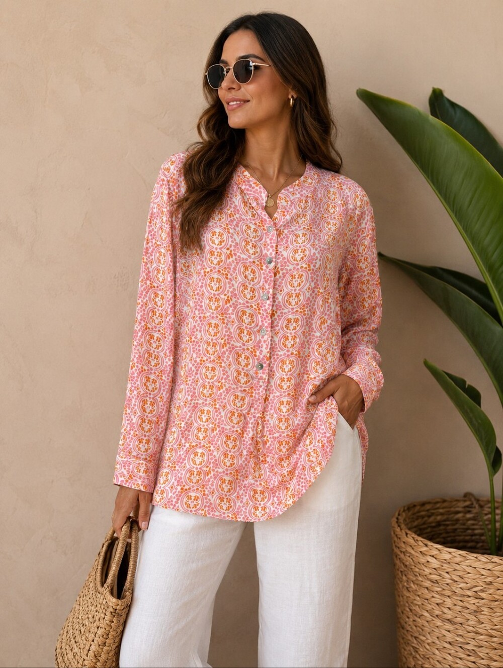 Rock Flower Paper Rayon Made In India Tunic Top L